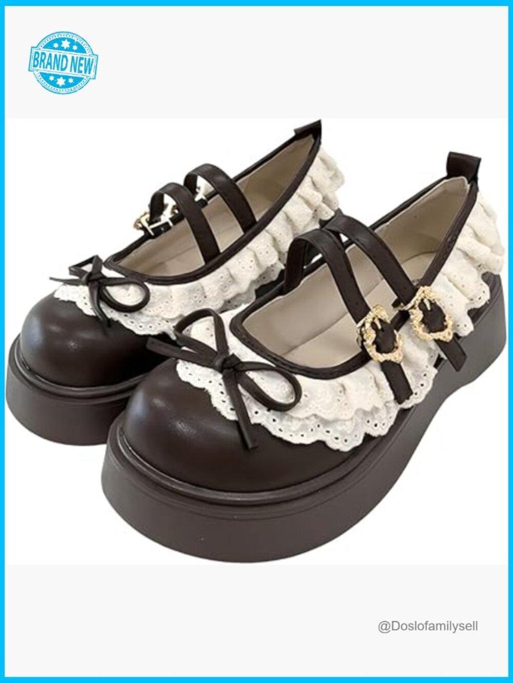 Round Toe Chunky Heels Mary Jane Platform Shoes Lace Trim Straps Y2K Gothic